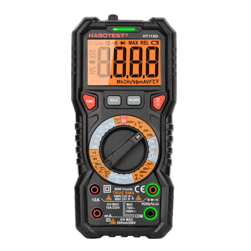 HABOTEST HT118D True RMS Manual Range Professional 6000 counts Digital Multimetro Ohm Hz Capacitance Hz Voltmeter Multitesters