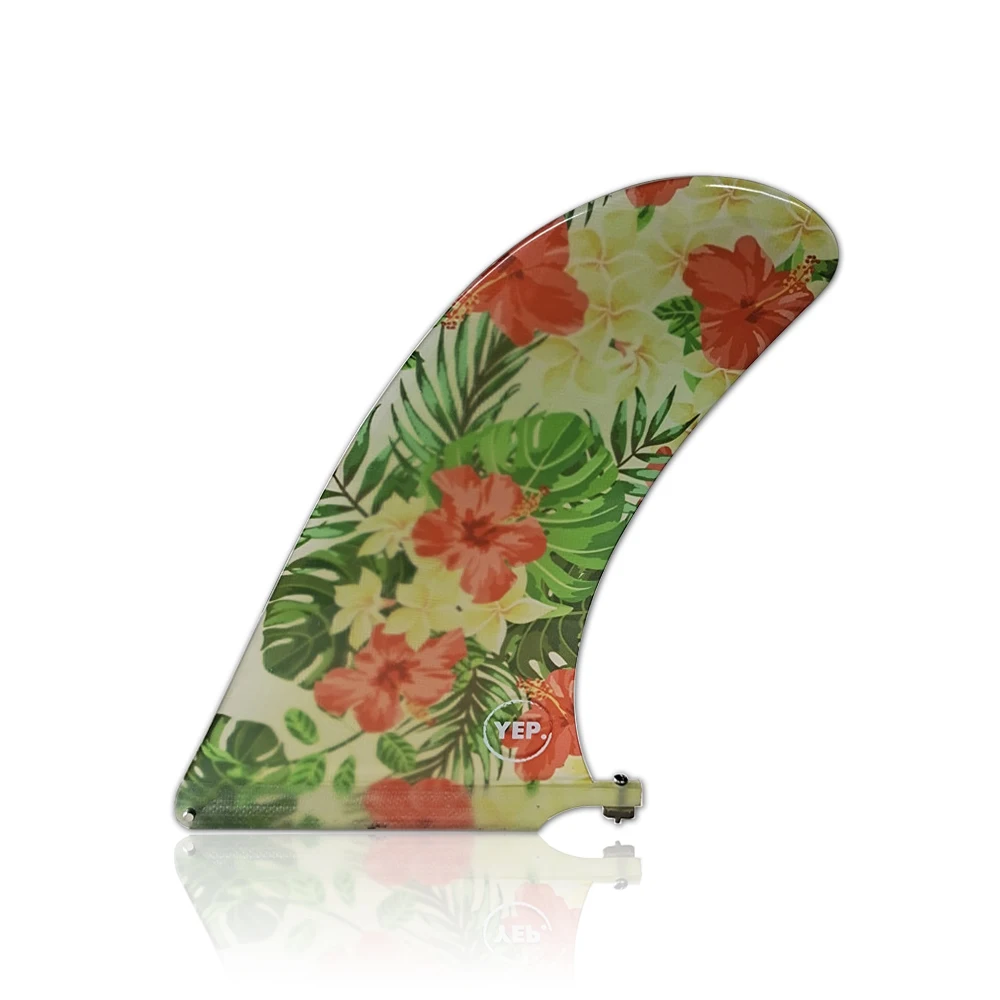 UPSURF Single Fin Fiberglass 10 inch  Surf Fin Fin Surfboard Fin Polished flower pattern 10 inch Longboard Fin