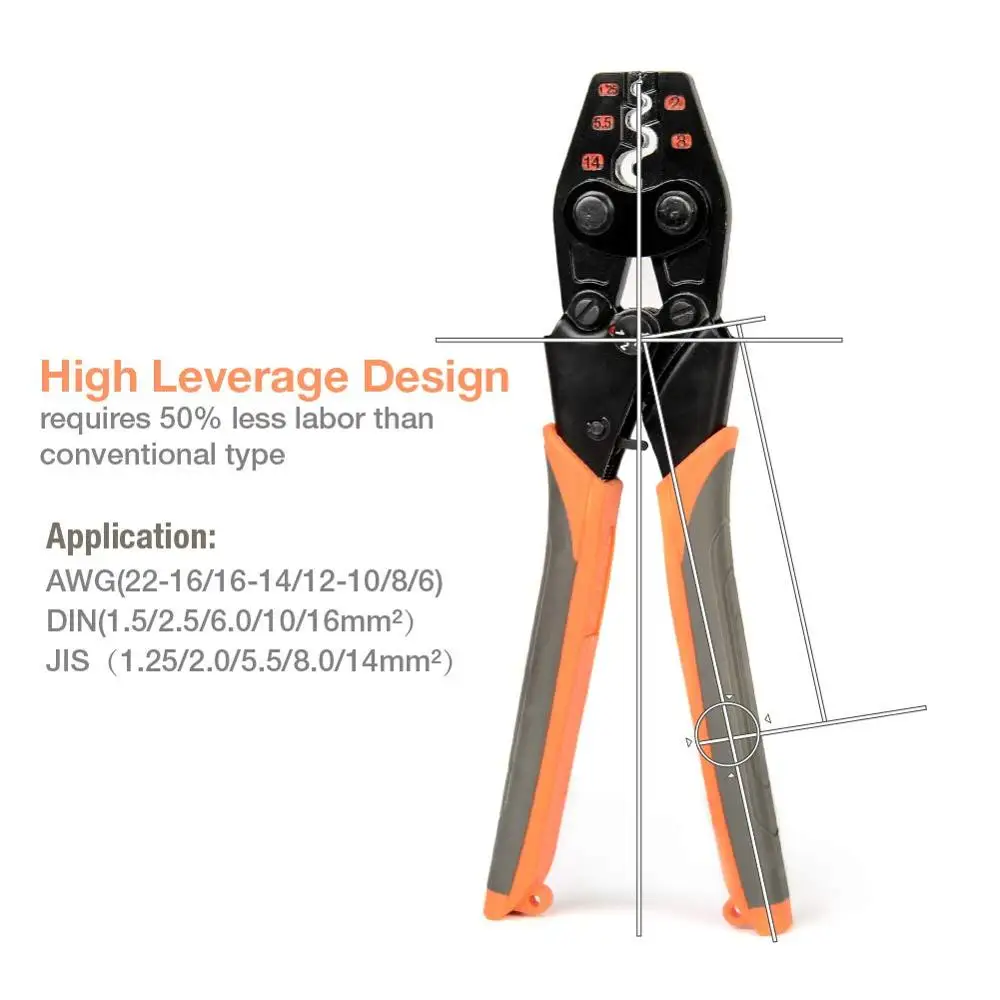 IWISS IWS-16 Ratchet Crimping Tool for Non-Insulated Terminals  from AWG 22-6 with Polished Jaw crimping pliers