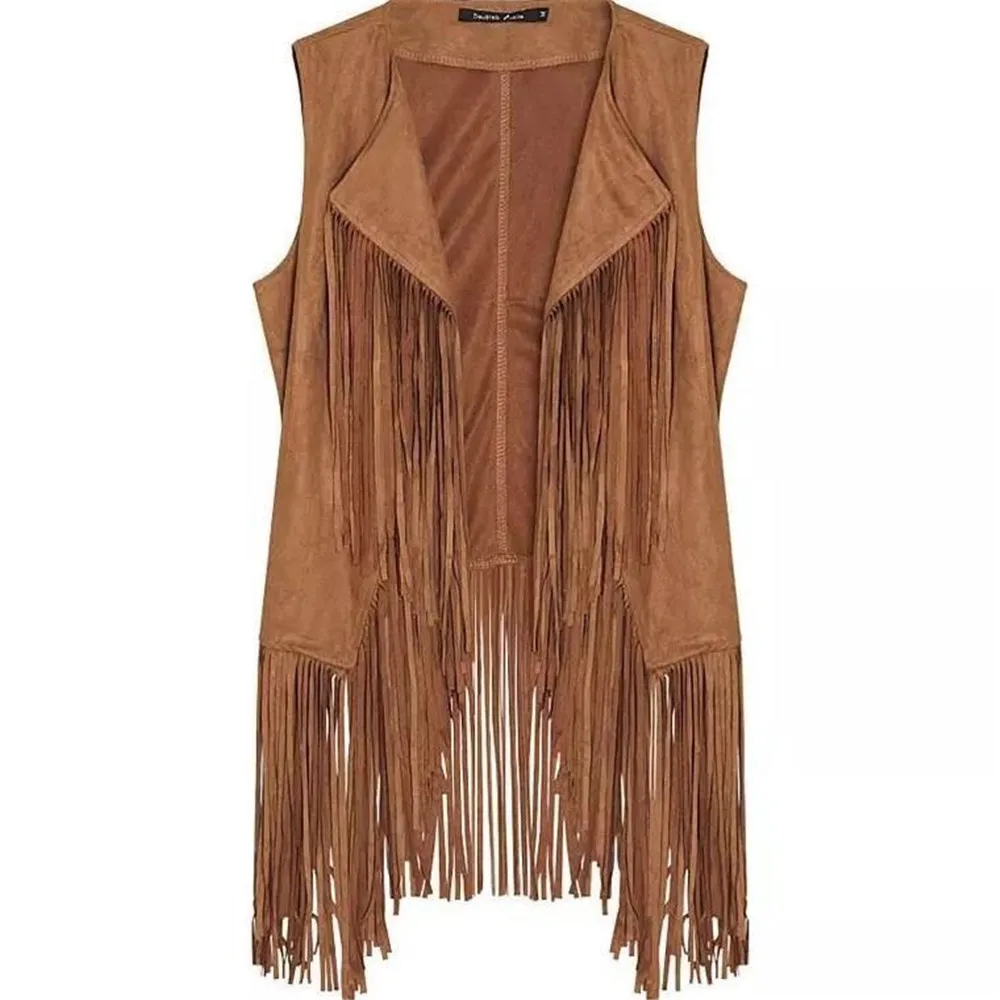 Women Sleeveless Tassel Fringe Jacket Womens Multi-size Jackets Coats