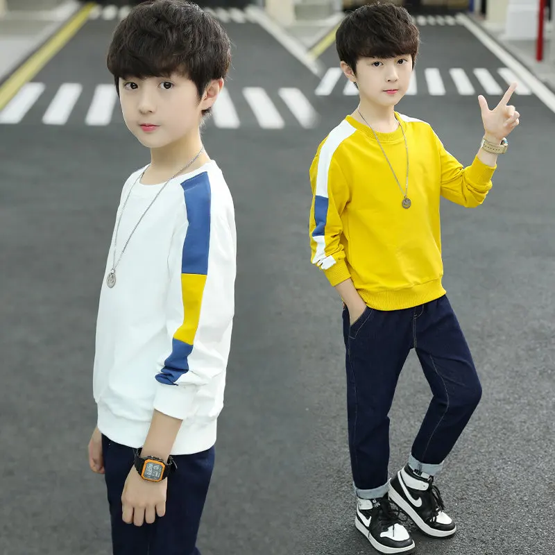 Spring Kids Boys Sweatshirt Cotton Teenage 3 Color Sport Tops Fall New Arrivals Long Sleeve Pullover T Shirt Children Casual Top