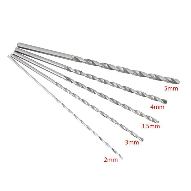 Juego de brocas de acero de alta velocidad Extra largas, herramienta de Broca helicoidal de vástago recto de 2-5mm para madera, 5 uds.