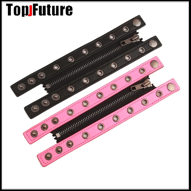 Gothic Lolita Cosplay Harajuku women men zipper girl leather punk hip hop skeleton buckle bracelet strap Halloween Cosplay props