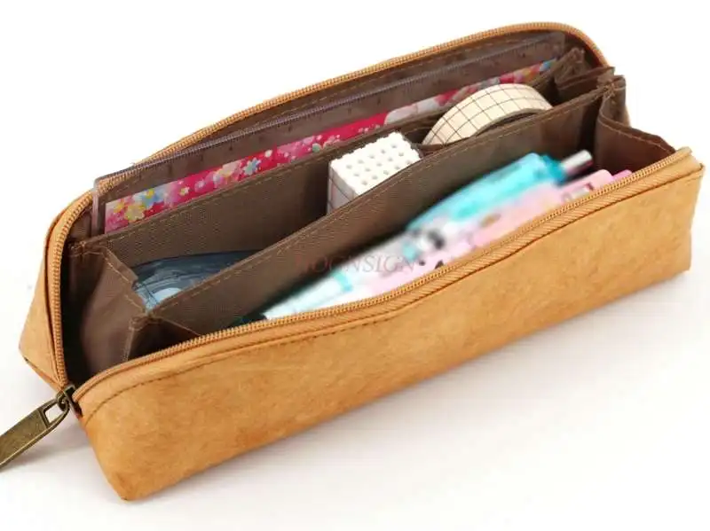 Dupont Paper Pencil Bag Simple Retro Small Fresh Large Capacity Zipper Stationery Bag Boys And Girls Pencil Case