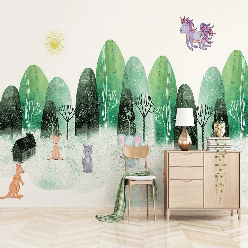 Custom Wall Cloth Nordic Forest Animal 3D Wallpaper Children's Room Background Wall Home Decor Mural Papel De Parede For Bedroom