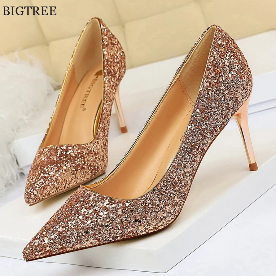 

Star Style Sequined Cloth Stiletto Women Shoes Pointy Toe Sexy High Heels 7cm Woman Pumps Shallow Bling Female Bride Shoes Party