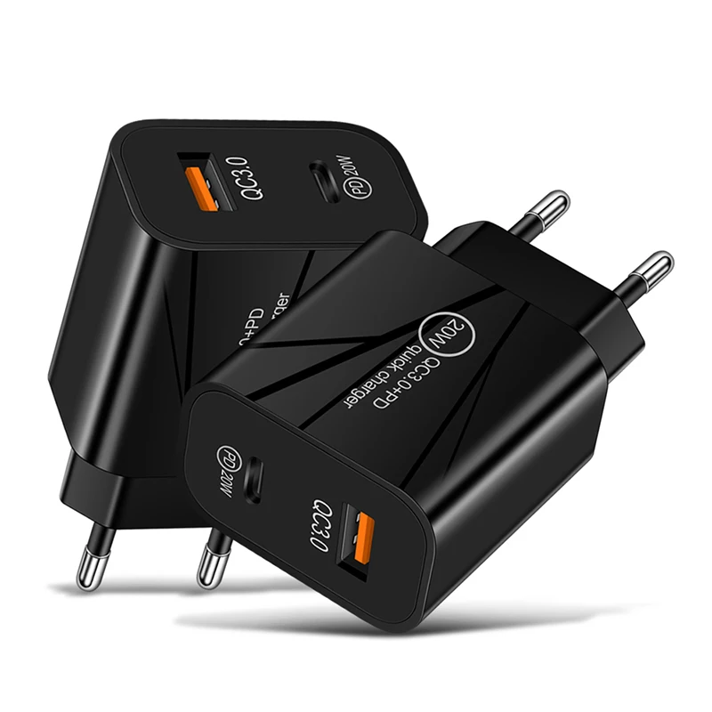 

USB C Travel charger PD 20W 3USB Charger EU/US/UK For iPhone13 12 Samsung Xiaomi Mobile Phone Chargers Fast Wall charger type-c