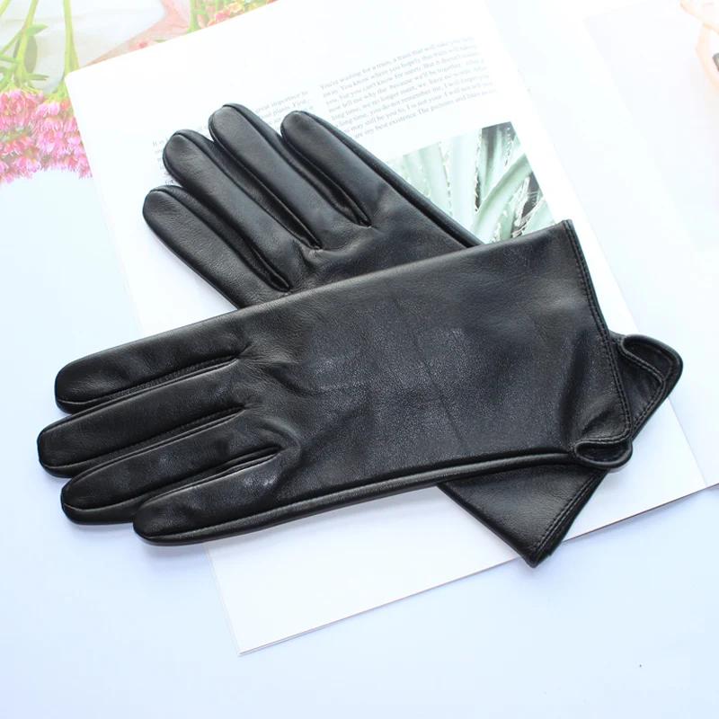 New leather gloves women\'s sheepskin touch screen unlined thin fashion all-match solid color riding and driving gloves