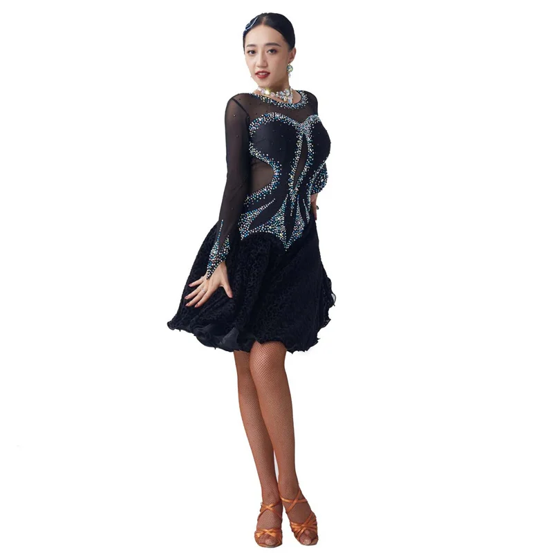 L-2053 Sexy gorgeous new national standard Latin dance costumes competition black Latin dance dress customization for adults