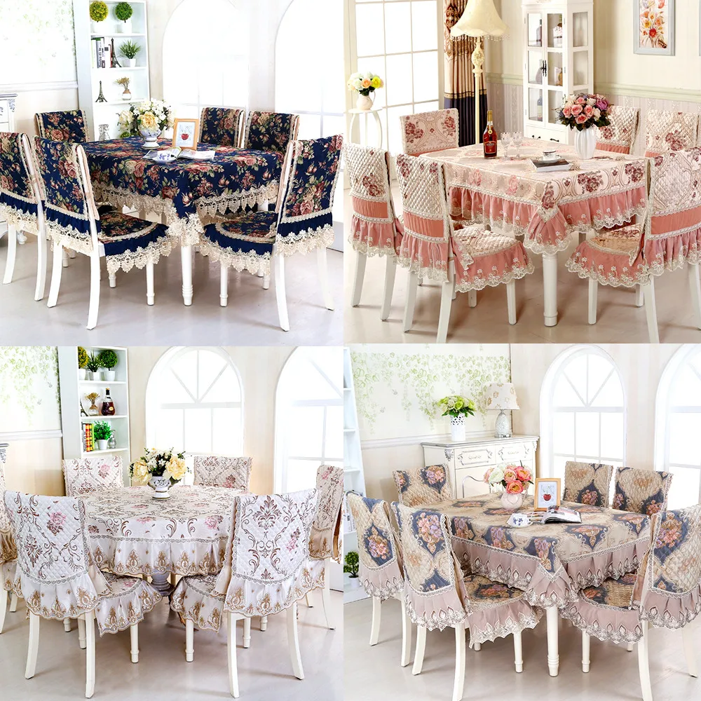 

High-end Linen Dining Chair Cushion Set High Quality Dining Lace Tablecloth Round\Rectangle Chair Cover Home Table Decoration