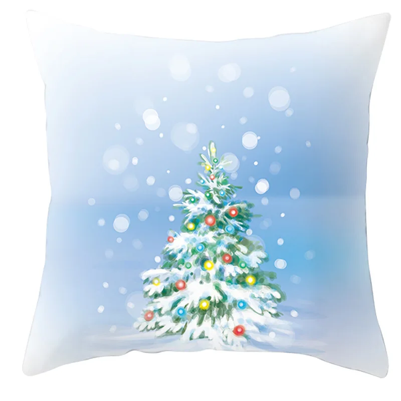 45*45cm Snow Christmas Blue Pillowcase 2021 Merry Christmas Decor for Home Ornaments Xmas Pendant Christma Gifts Happy New Year