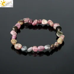 CSJA Irregular Natural Stone Bracelet for Women Chip Gravel Bracelets Purple Crystal Colorful Tourmaline Blessing Jewelry G808