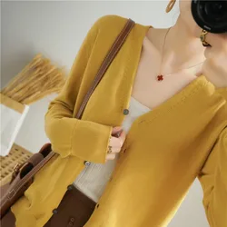 2022 Spring/Summer New Cotton Thread Chic Small Cardigan Women's Jacket, Solid Color Loose Casual Sweater Basic Knitted Base