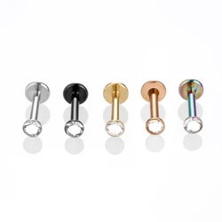 16G Stainless Steel Labret Piercing Lip Ring Zircon Anodized Internal Threaded Ear Tragus Helix Earrings Body Piercing Jewelry