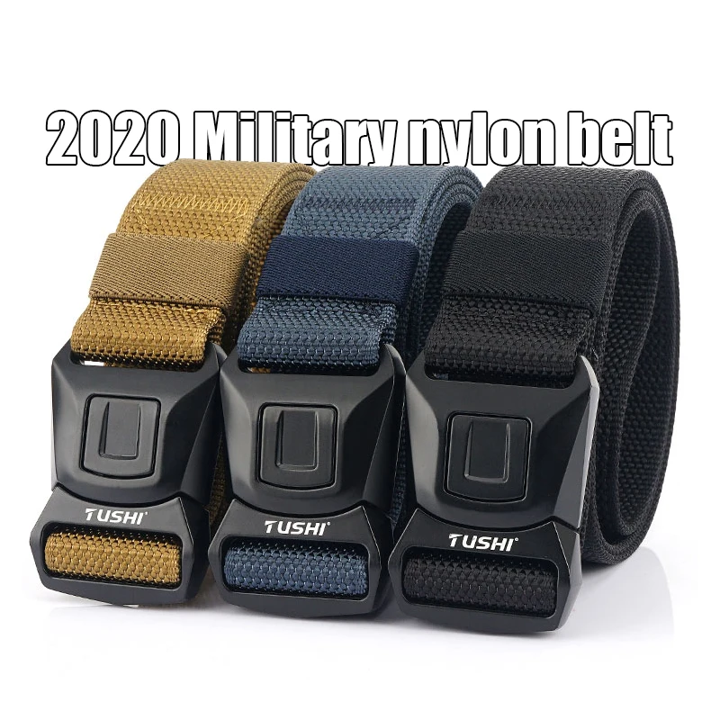 HSSEE New Men\'s Tactical Belt Hard Zinc Alloy Pluggable Buckle Military Army Belt Outdoor Casual Work Belt Male Jeans Girdle