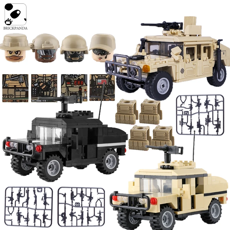 WW2 Military USA Army Hummer Armored Car Building Blocks MOC Russian Soldiers Figures Vehicle Tank Weapon Parts Bricks Kids Toy