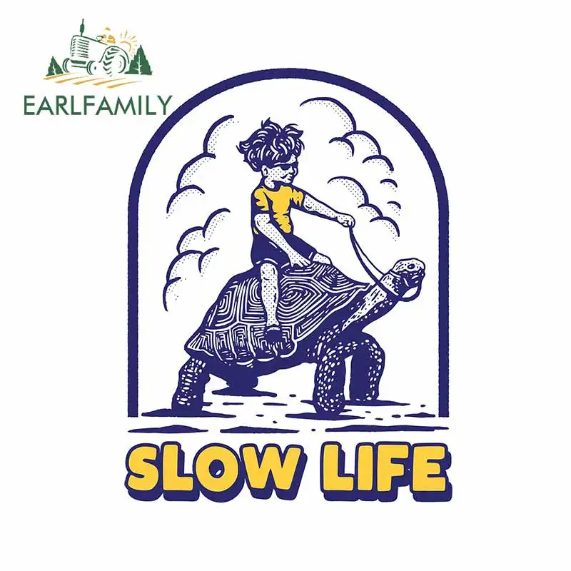 EARLFAMILY 13cm x 9.8cm For Slow Life Riding Turtle Car Stickers Cartoon Decal Waterproof Vinyl Material Car Decoration