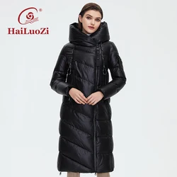 HaiLuoZi-chaquetas de algodón con capucha para mujer, Abrigo acolchado de estilo alargado, cálido, con cremallera, a la moda, 2022