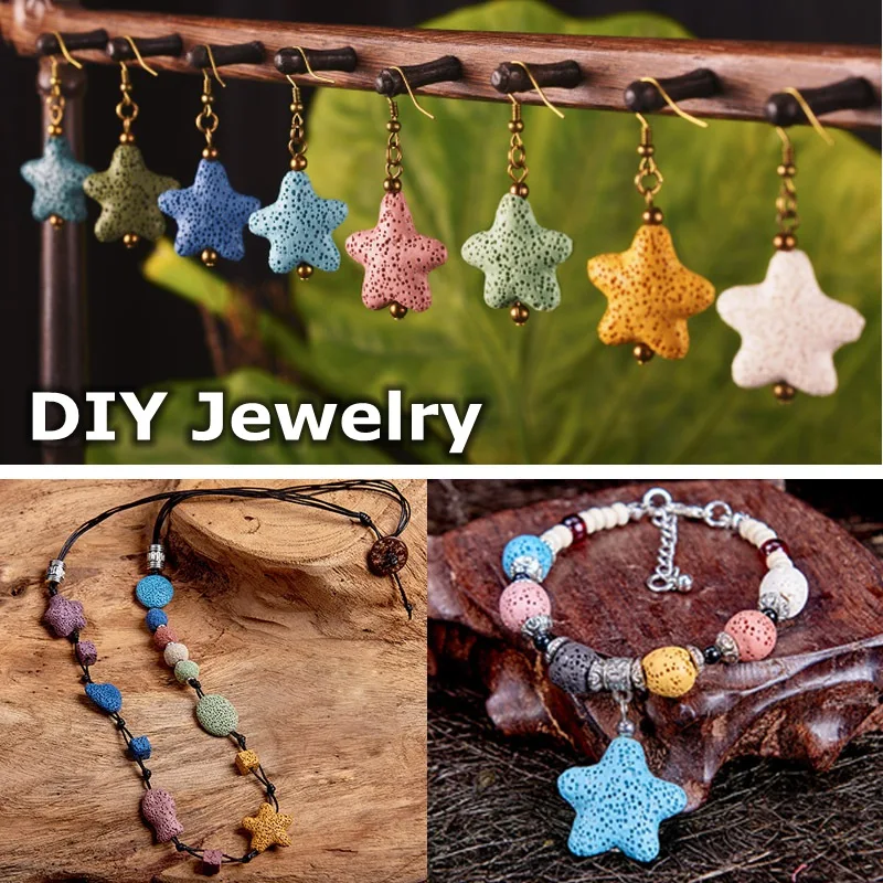 5pcs Natural Volcano Lava Stone Starfish Shape 20mm 23mm 40mm Loose Crafts Beads Lot for Jewelry Making DIY Earring Findings