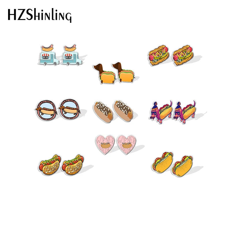 2021 New Hot Dog Stud Earring Funny Food Acrylic Resin Earrings Epoxy Handmade Jewelry Gifts Girl