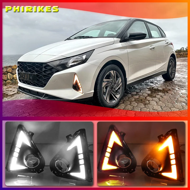 

2PCS Car LED Daytime Running Light For Hyundai Accent Solaris 2021 2022 Yellow Turn Signal Relay DRL Fog Lamp Decoration