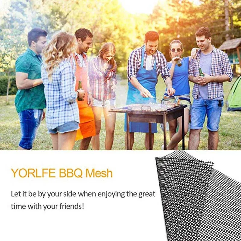 YOMEEI 1Pcs Barbecue Grilling Mats Grid Shape BBQ Mat Reusable Heat Resistance Grill Mesh For Outdoor Camping BBQ