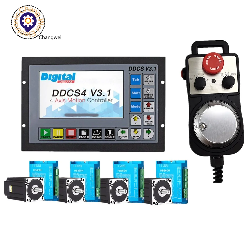 

DDCSV3.1 4 Axis 500KHz G-Code Offline CNC Controller +4axis MPG+4pcs 8.5NM Closed-Loop stepper motor Kits