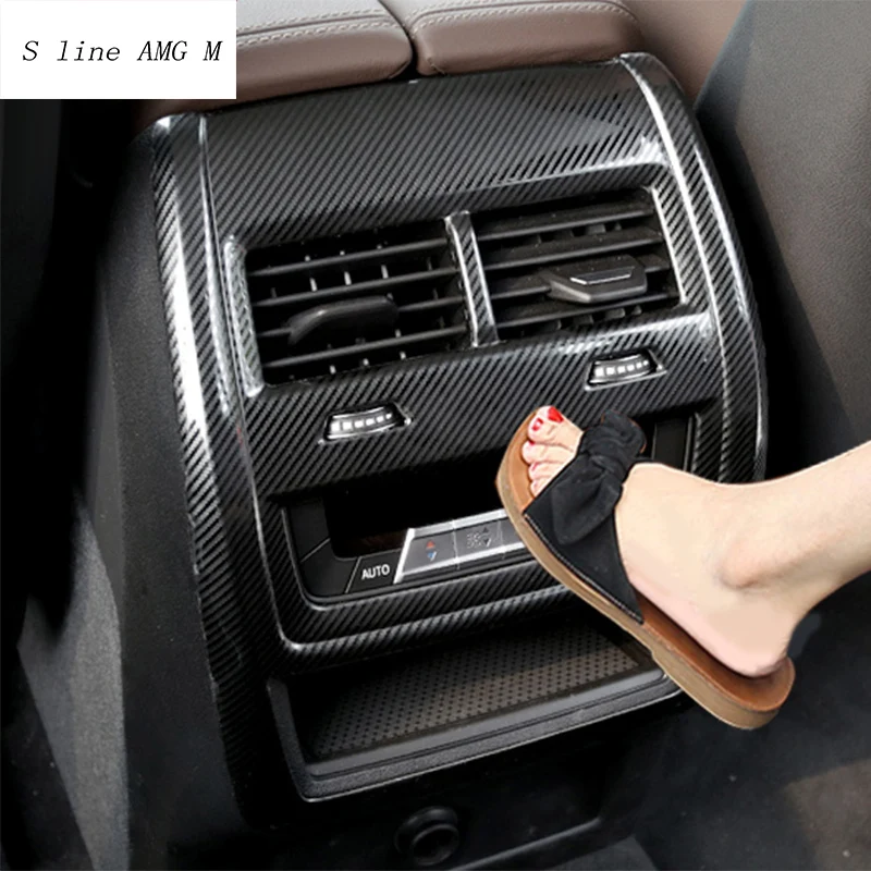 Car styling Carbon fiber Rear air conditioning vent decorative frame outlet trim strip Cover stickers for BMW X5 G05 Accessories