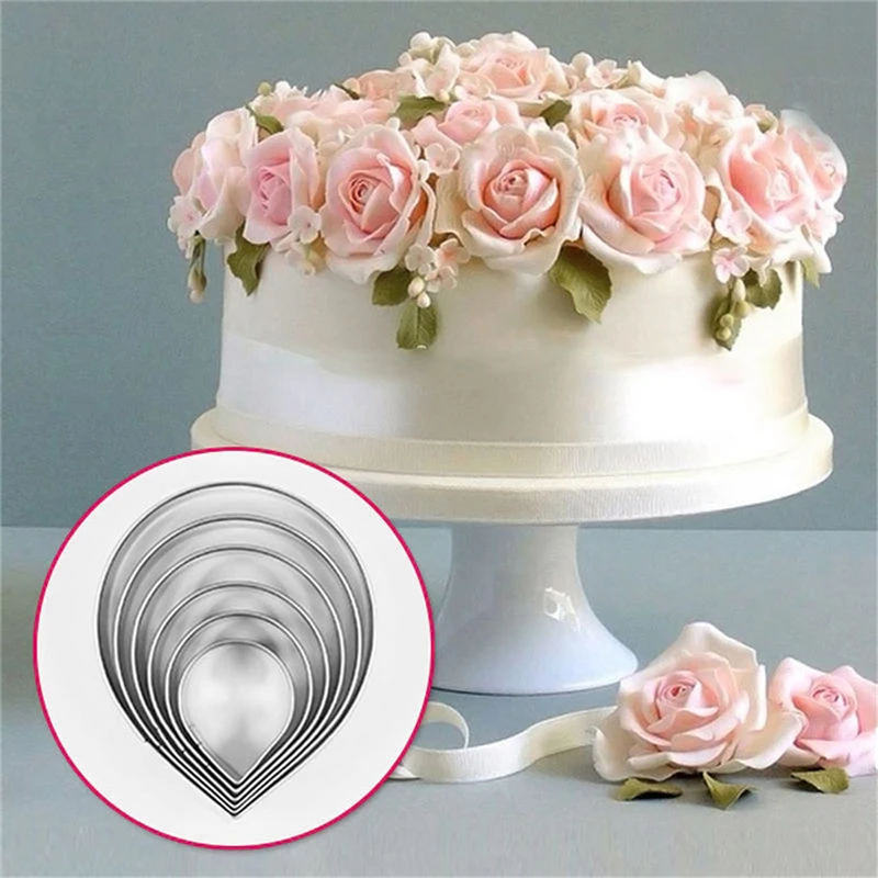 6PCS/Set Rose Petal Mold for Cake Decor Fondant Sugar craft Cutters Tools Mould