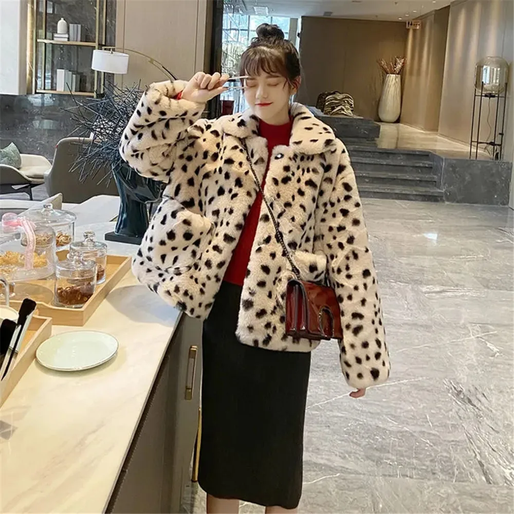 Y2k Faux Pelz Leopard Print Pelzmantel Frauen Winter 2021 Neue Lose Lamm Wolle Winter Kurze Plüsch Jacke Koreanische Mode flauschigen Jacke