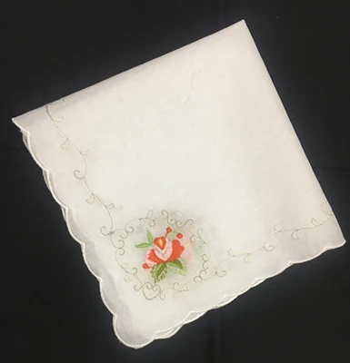 Set van 12 Fashion Wedding Bridal Zakdoeken Wit Katoen Hankie met Coquille Randen & Kleur borduren Bloemen Hanky 12x12-inch