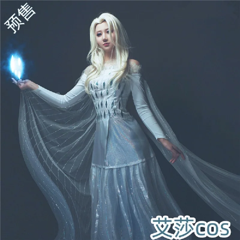 Elsa Dress Halloween Christmas Adult Cosplay Costume White Blue Gradient color dress party outfit