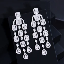 CWWZircons Elegant Gorgeous Cubic Zirconia Pave Long Tassel Dangle Drop Wedding Bridal Earrings Luxury Jewelry Accessories CZ972