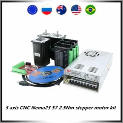 3 axis CNC Nema23 57 stepper motor kit include 3 pcs 2.5Nm 3A motor +3 pcs drivers + 1 pcs 350w36v power supply + MACH3 card