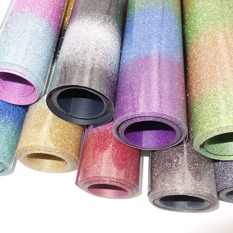 9 Colors Rainbow Glitter Heat Transfer Film IrOn on For Clothes HTV Shirt High Elastic Decor Film Easy To Cut Weed