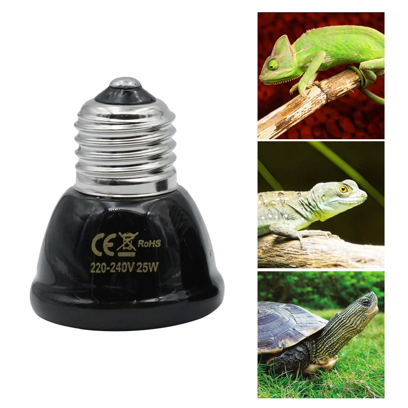 Mini lámpara de calefacción para reptiles, Bombilla de cerámica infrarroja para mascotas, 220V, negro, 25W, 50W, 75W, 100W, emisor de calor, suministros para reptiles