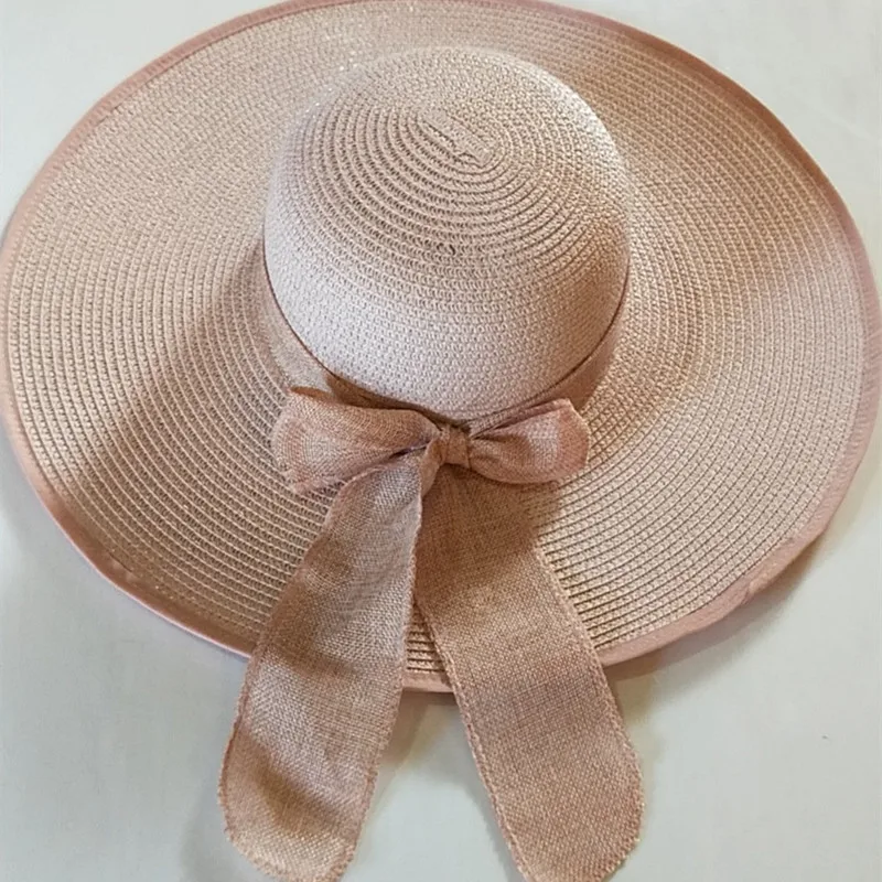 Summer Women\'s Bowknot Straw Hat New Beach Big Brimmed Hat Foldable Travel Seaside Vacation Travel Outdoor Sunscreen Caps