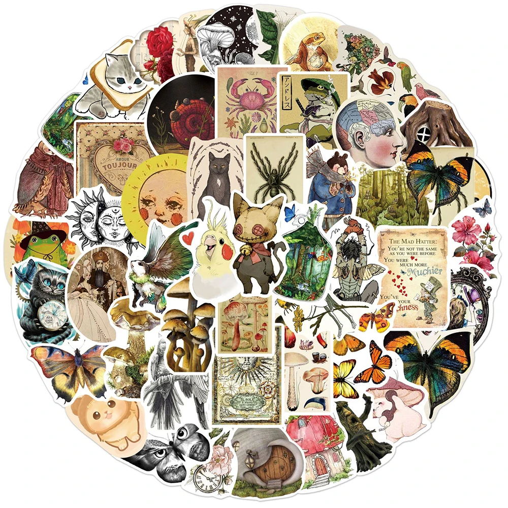 10/30/50pcs Retro Animal Plant Cute Stickers DIY Decoration Decals Toy Phone Scrapbook Laptop Suitcase Guitar Waterproof Sticker