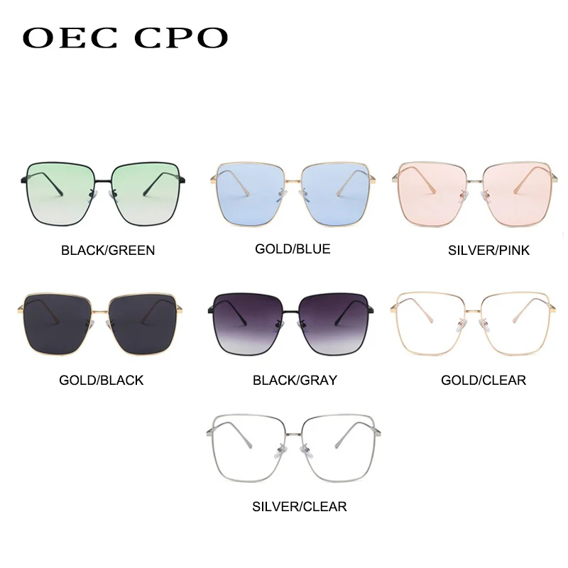 OEC CPO New Fashion Sunglasses Women Square Glasses Alloy Frames Retro Shades crystal Green Sun Glasses Ladies Female Oculos