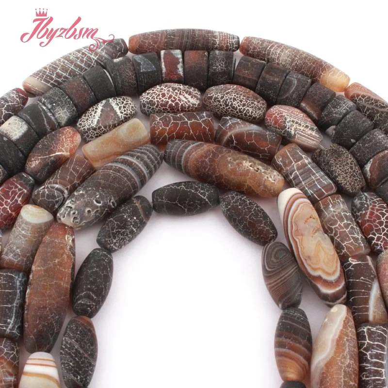 Round Oval Twist Frost Cracked Brown Black Agate Stone Spacer Beads 15 inch for DIY Accessories Necklace Bracelet Jewelry Making