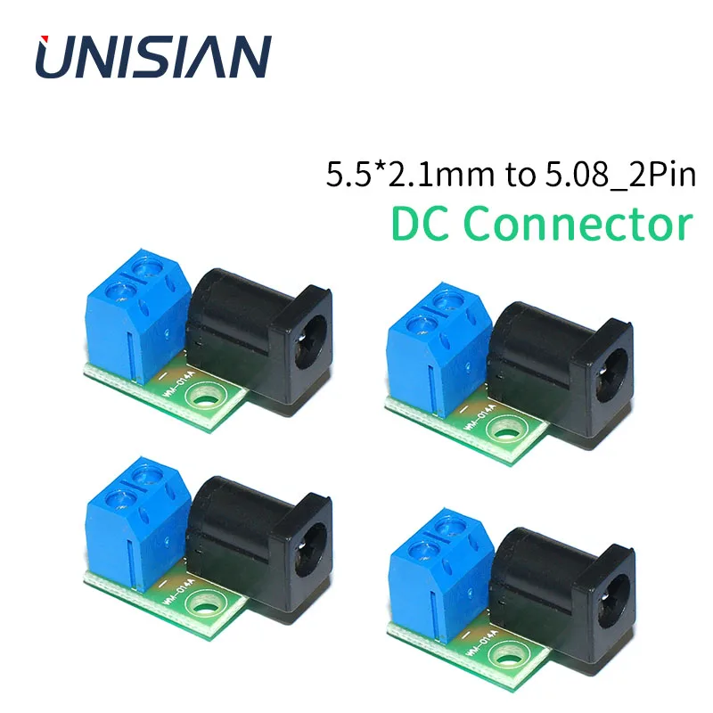 UNISIAN 1/4PCS DC Connector board 5.5*2.1 Jack to 2 pin 5.08 Port  DC Power Adapter