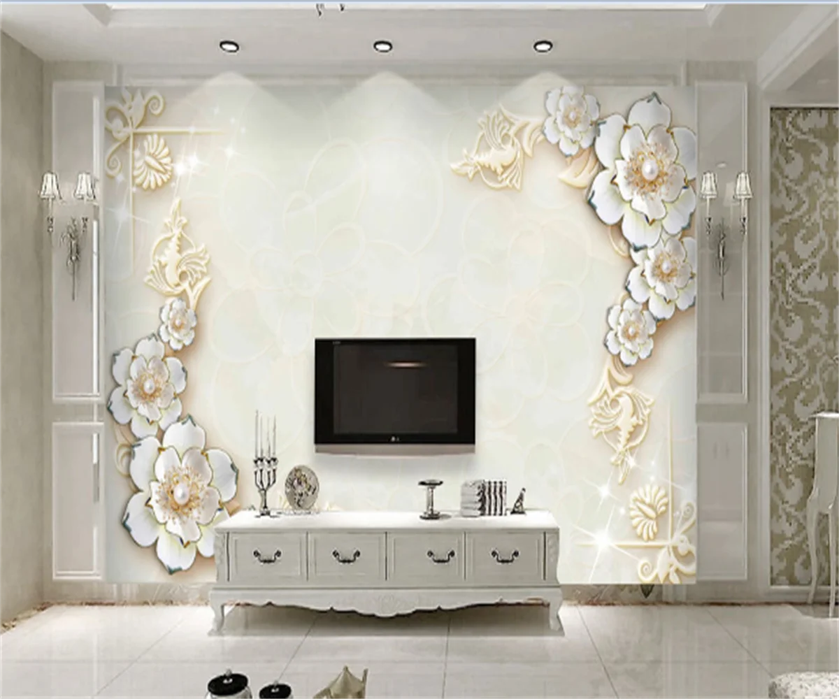 

European pattern 3D swan Jane Ou Suya flower jade carving background wallpaper furniture decoration custom photo mural wallpaper