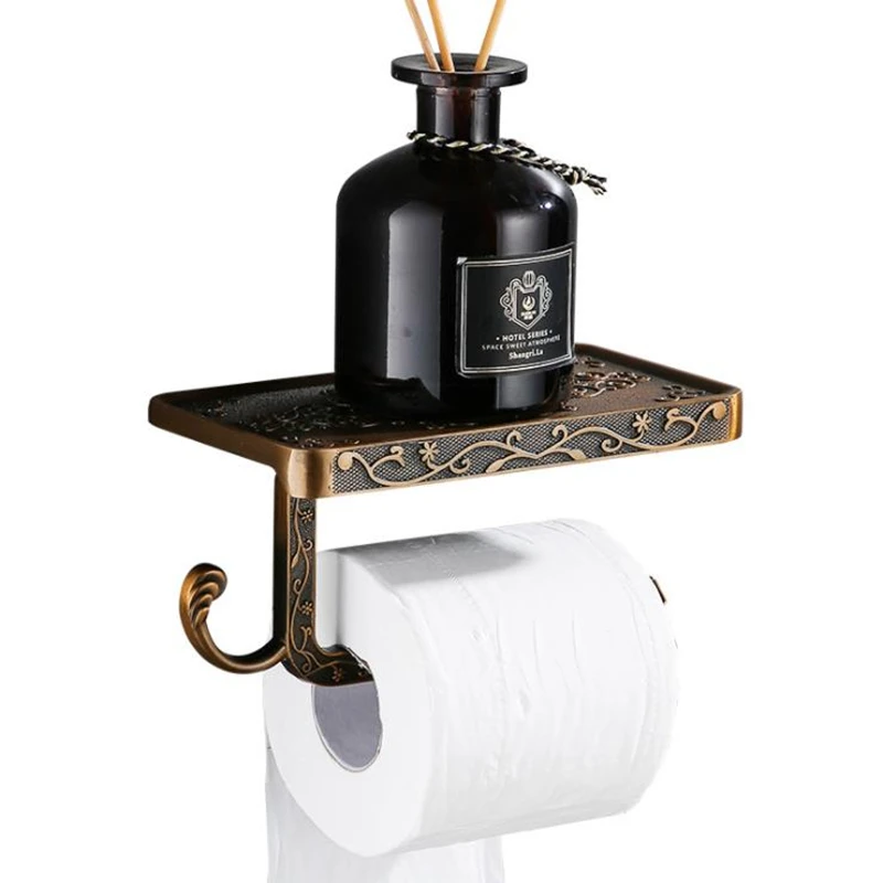 Bathroom Hardware Set White Paper Mobile Phone Holder Space Aluminum Antique Roll Holder with Shelf Toilet Paper Box Wall Mount