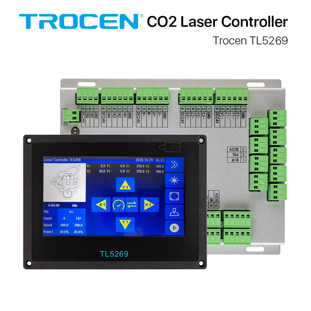 

Trocen CO2 laser controller system TL5269 for CO2 Laser Cutting Engraving Double Beam Asynchronous Independent Control Panel