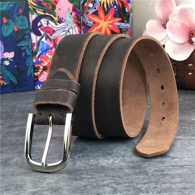 Ceinture en cuir véritable pour hommes, Vintage, à ardillon métallique, large, avec boucle, pour Jeans, MBT0048