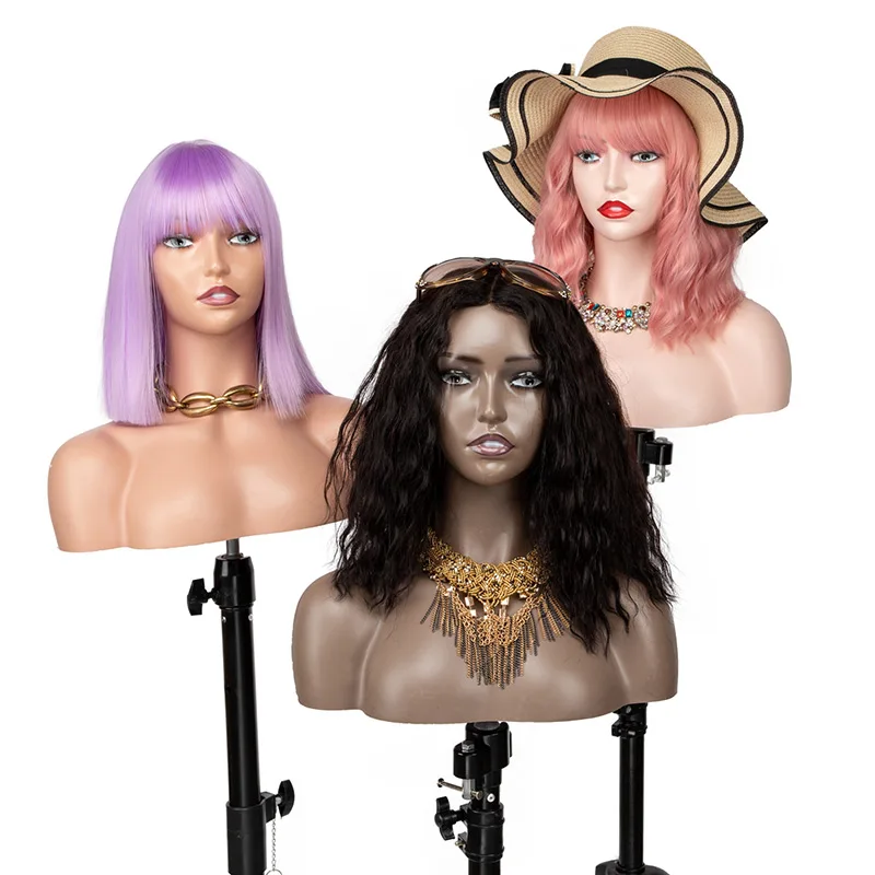 Nunify New Smile Face Maniquin Head For Wigs Female Dark Brown Realistic Wig Head Manikins Mannequin Head With Shoulders