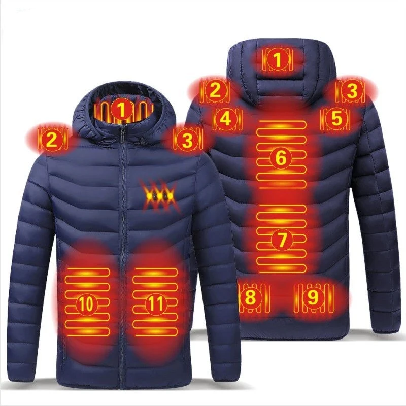 2024 NEW Men Heated Jackets Outdoor Coat USB Electric Battery Long Sleeves Heating Hooded Jackets Warm Winter Thermal Clothing