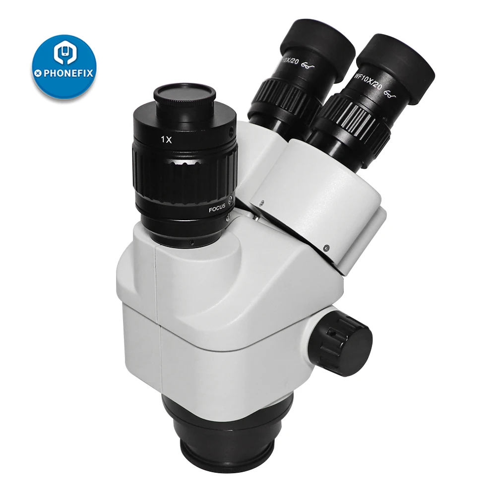 SZMN 7-45X Simul-focal Trinocular Stereo Microscope Head Continuous Zoom WF10X/20 Eyepiece Auxiliary Objective Lens 1.0X CTV