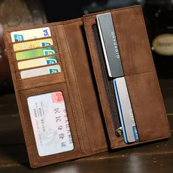 Luufan Crazy Horse Leather Long Men Wallet Soft Clutch Snap Long Wallets With Zipper Pocket Card Holder Simple Wallets For Man