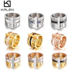 Kalen Rhinestone Rings For Women Stainless Steel  Femme Roman Numerals Finger Anillos Wedding Engagement Bands Fashion Jewelry